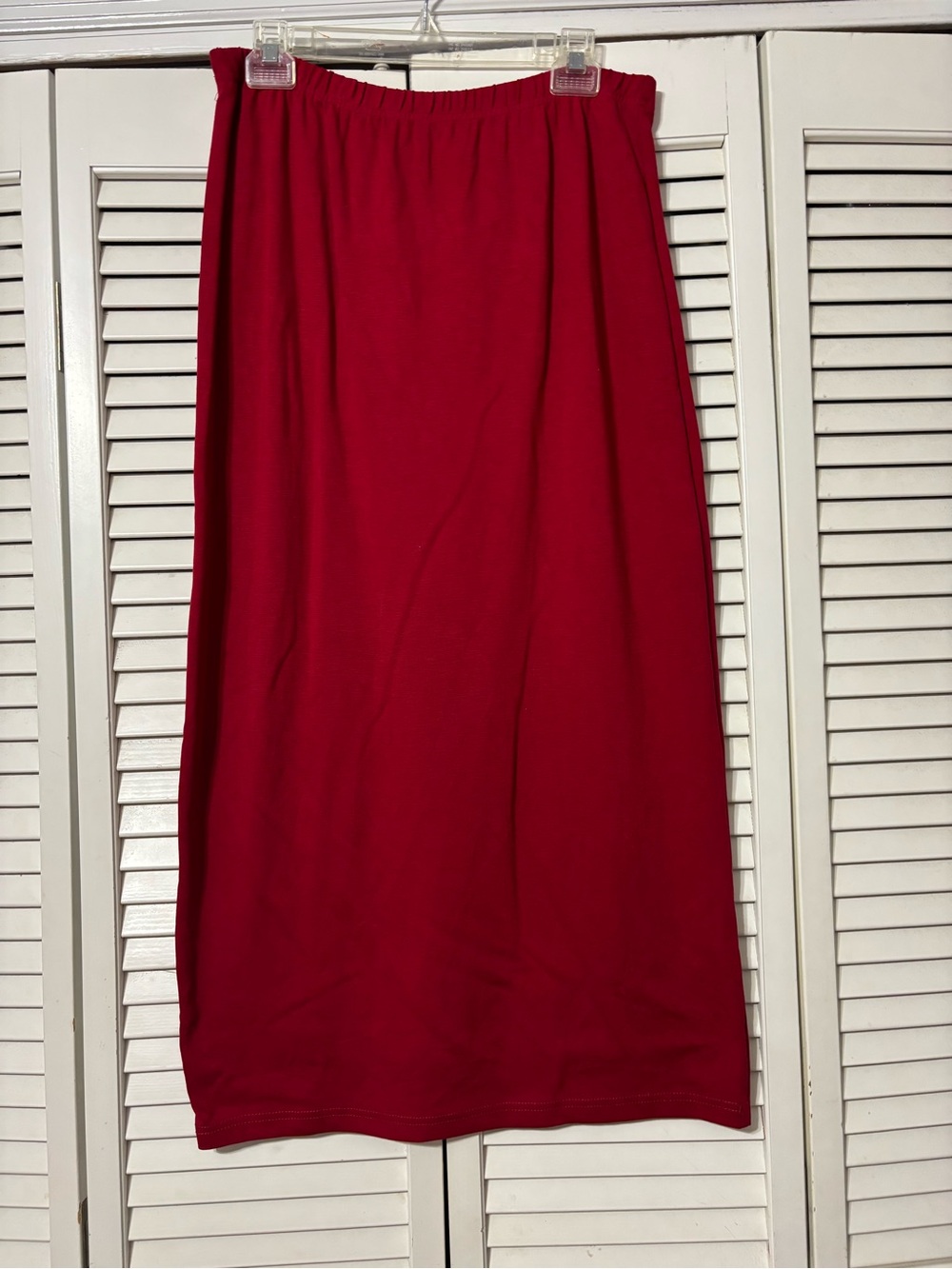 Stretch-Waist Red Midi Skirt